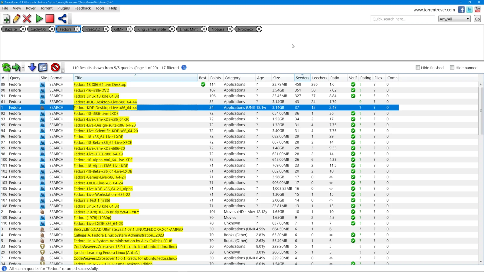 The TorrentRover main window: one search box, a clean single results list from all the top sites