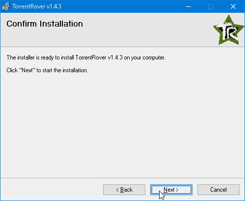 Confirm Installation screen, with the Next button